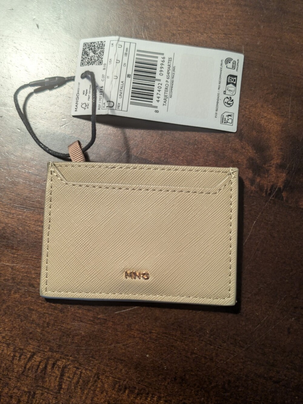 Mango Light Beige Card & Key Holder with Gold Logo